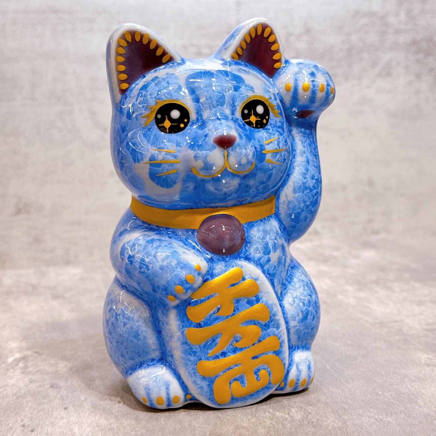 日本清水燒招財貓 花結晶 青 千万両 左