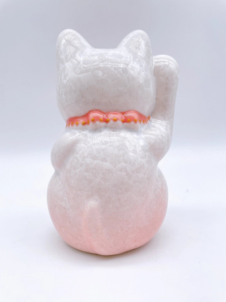 日本清水烧招财猫 花结晶 桃白 亿万两 右