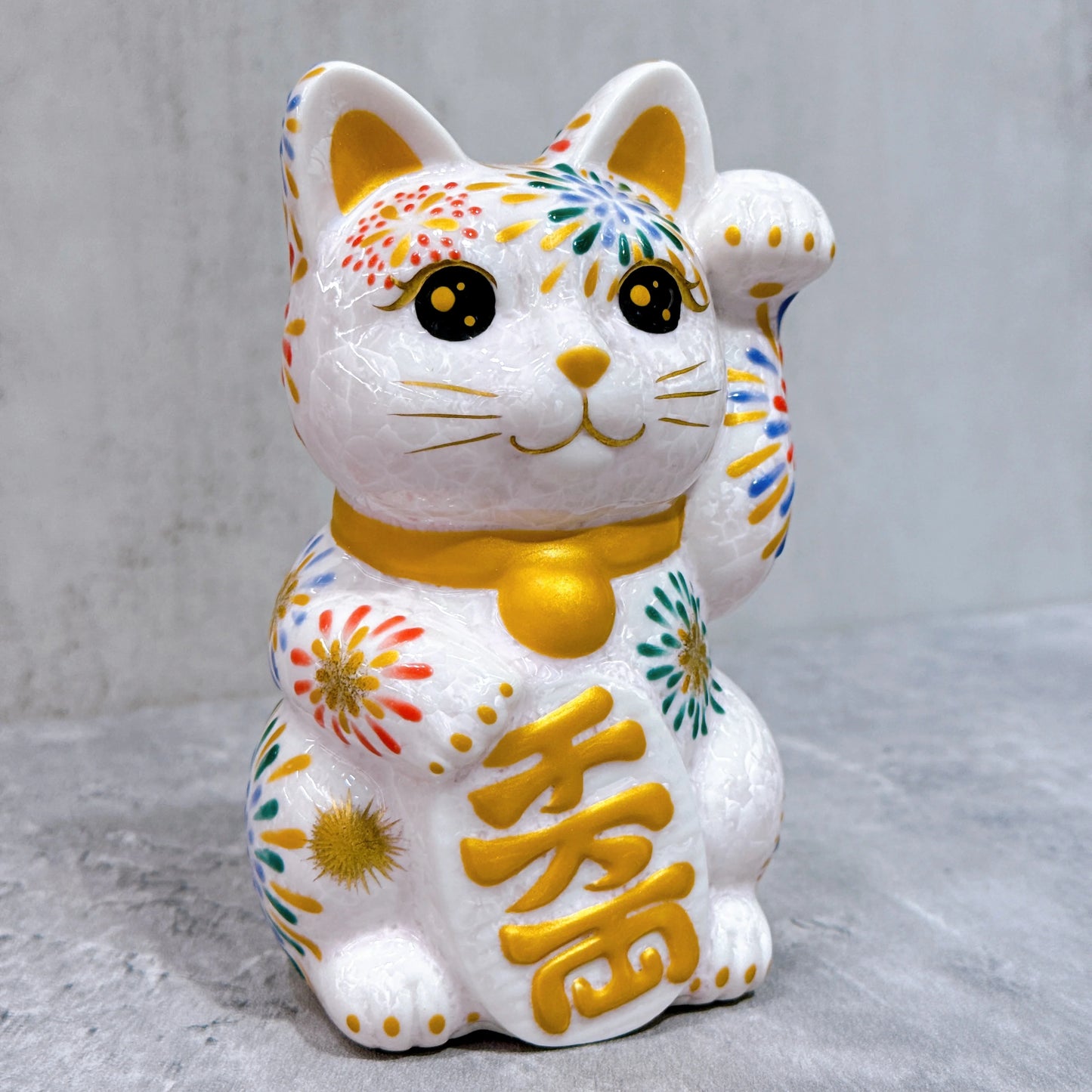 日本清水燒招財貓 花結晶 桃 花火 左