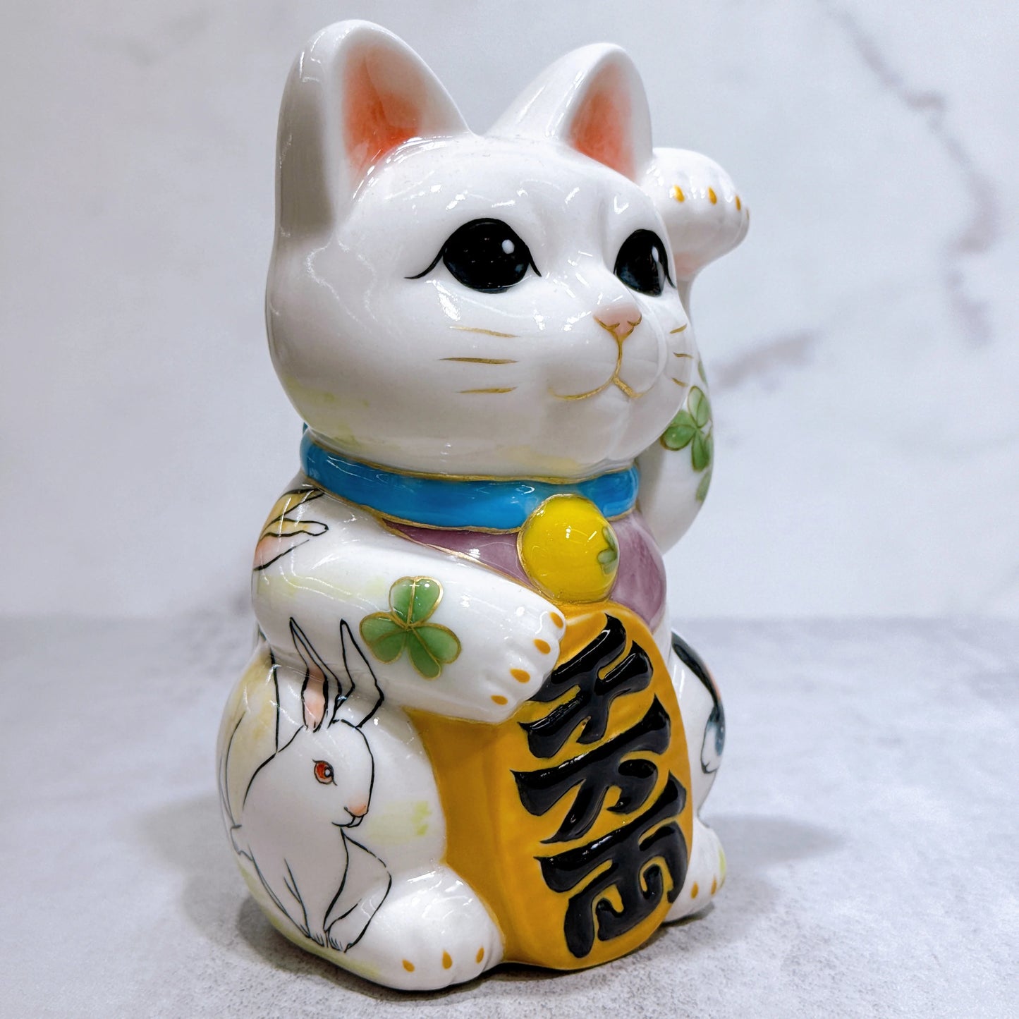 日本清水燒招財貓 色繪 兔