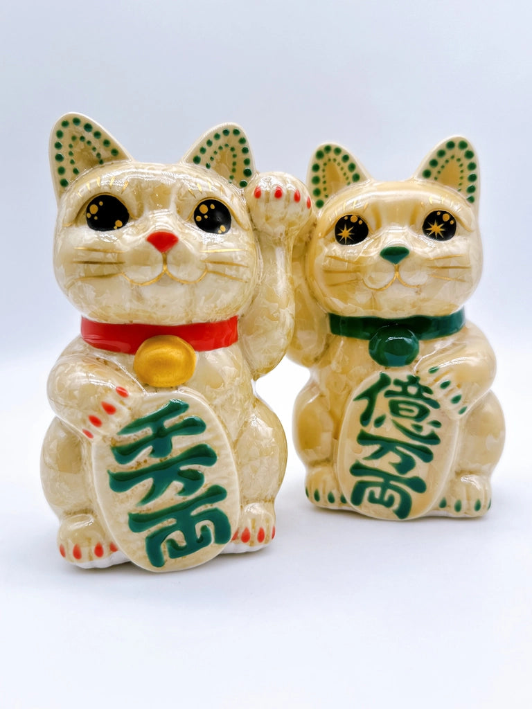 日本清水烧招财猫 花结晶 金花 千万两 左