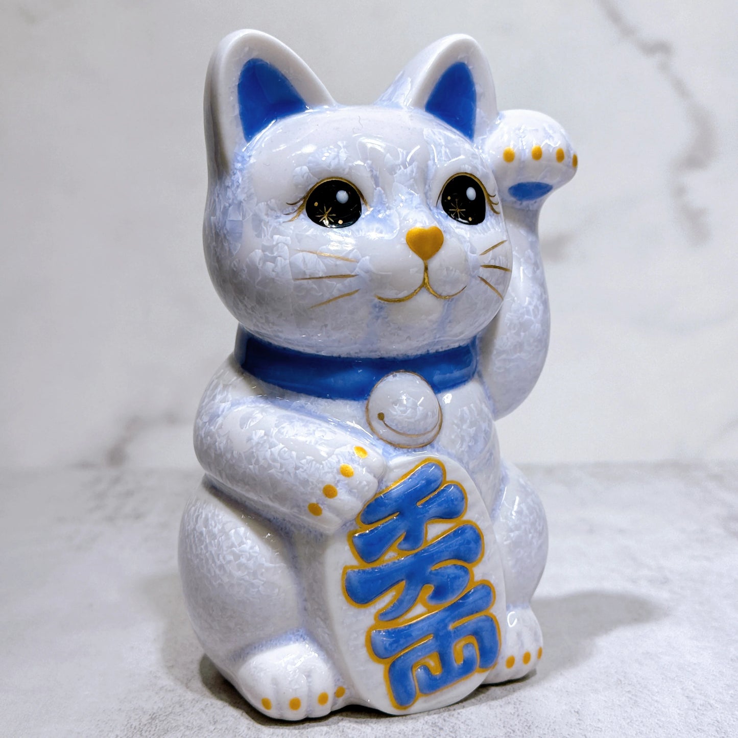 日本清水烧招财猫 花结晶 藤 千万两 左