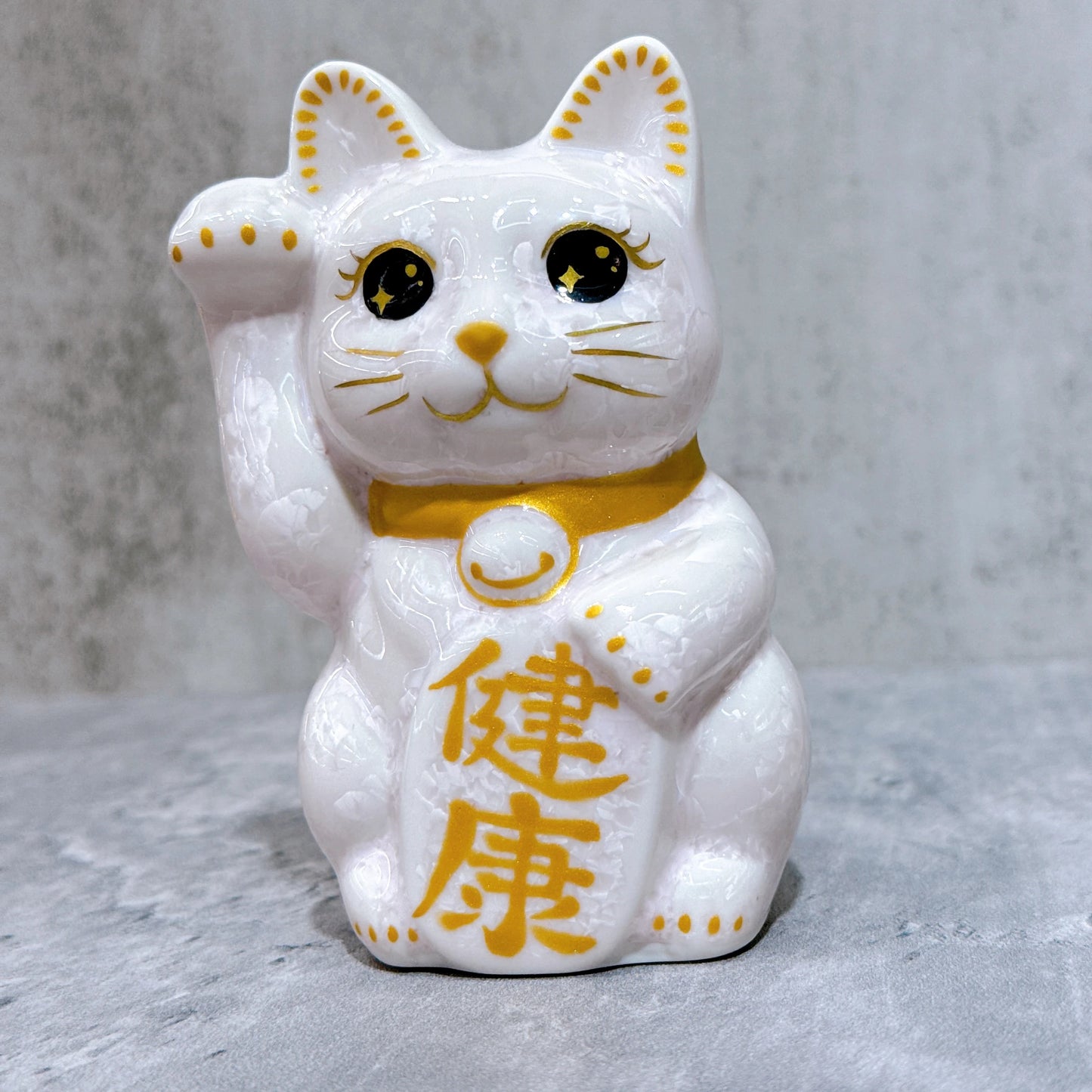 日本清水燒招財貓 花結晶 桃 健康 右 特小
