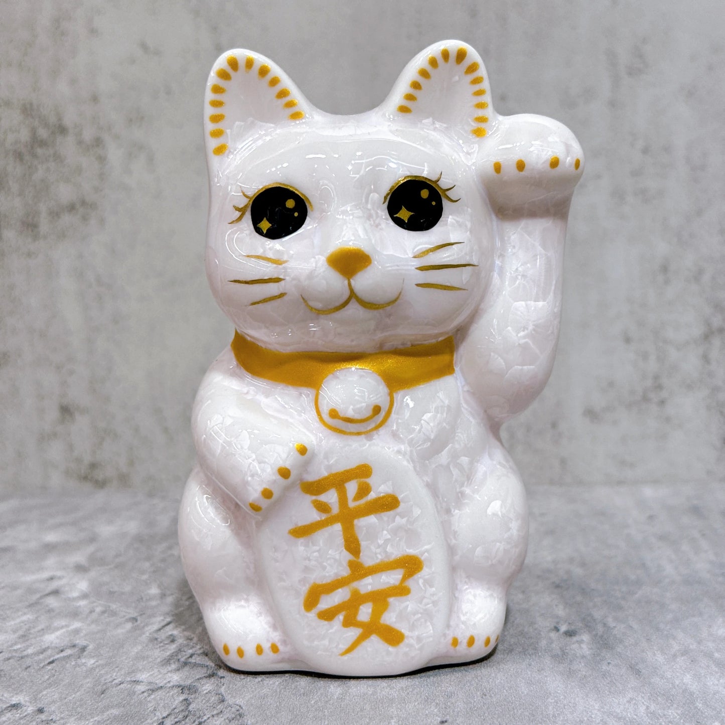 日本清水燒招財貓 花結晶 桃 平安 左 特小