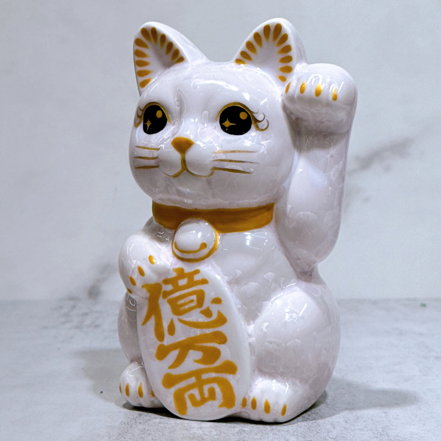 日本清水燒招財貓 花結晶 桃 億万両 左