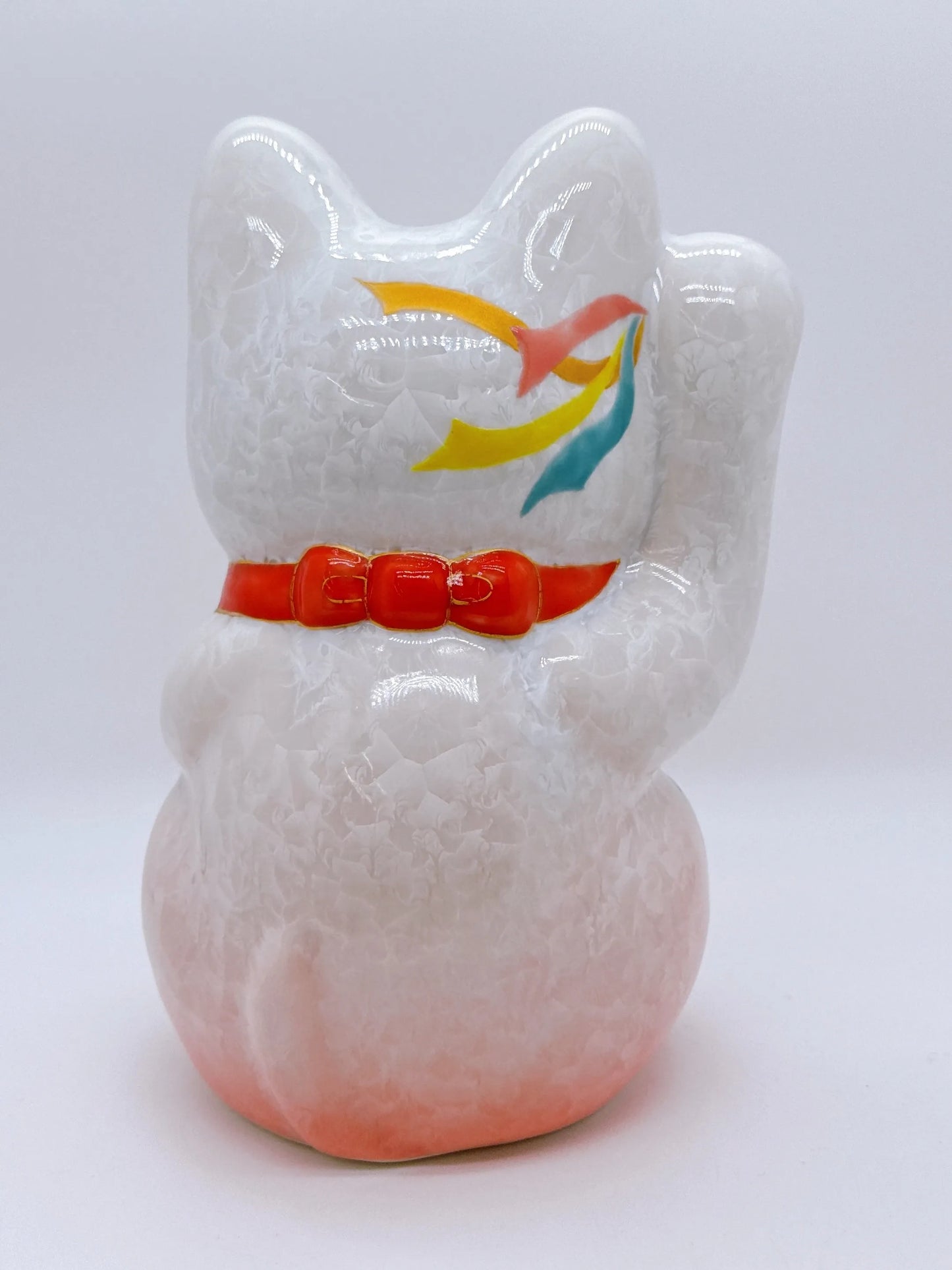 日本清水燒招財貓 花結晶 桃白 健康 特大 右