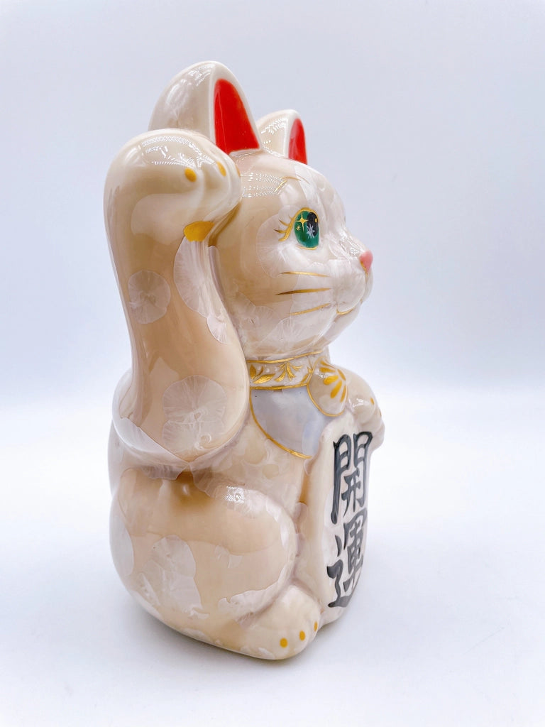 日本清水燒招財貓 花結晶 杏 開運 特大