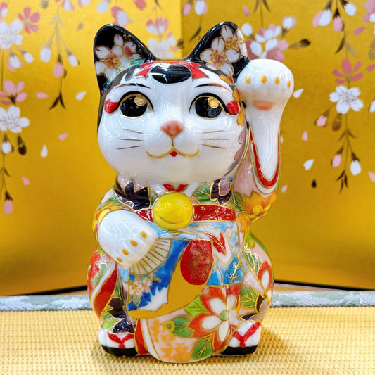 日本清水燒招財貓 色繪 舞妓鯉