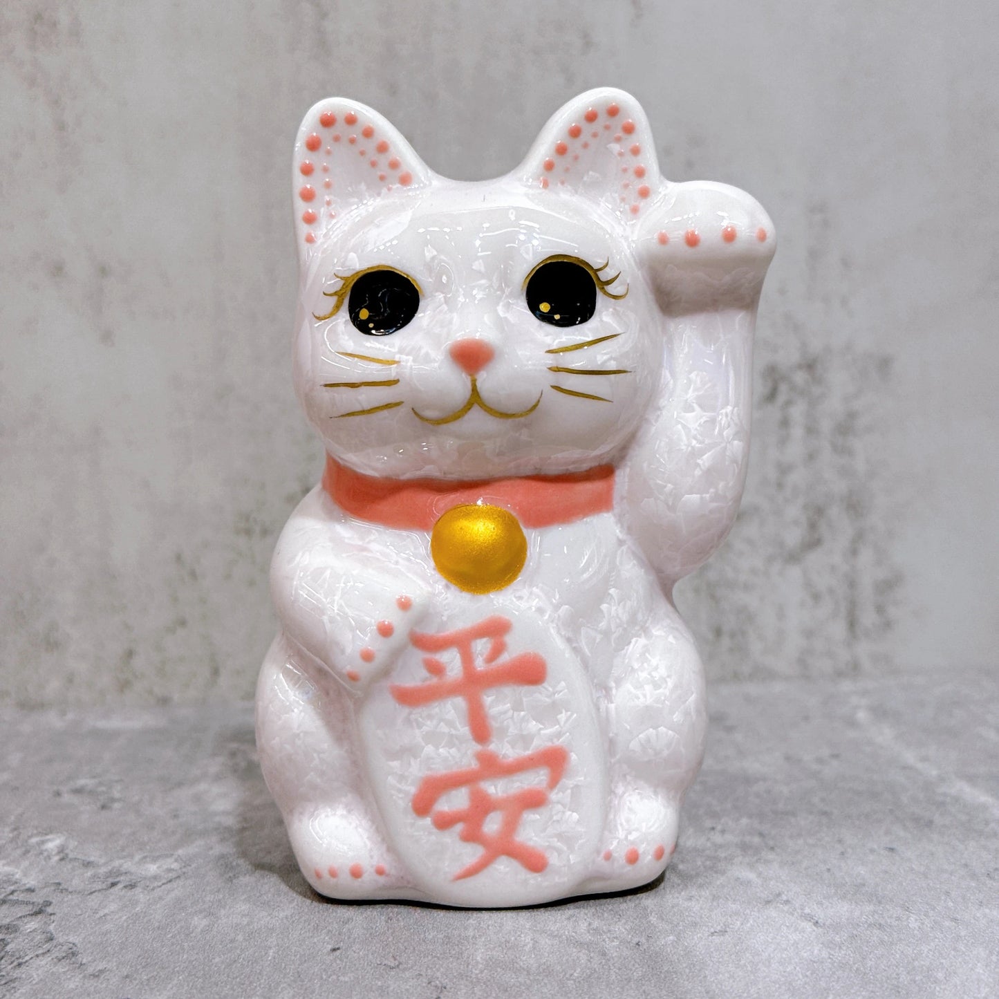 日本清水燒招財貓 花結晶 桃 平安 左 特小