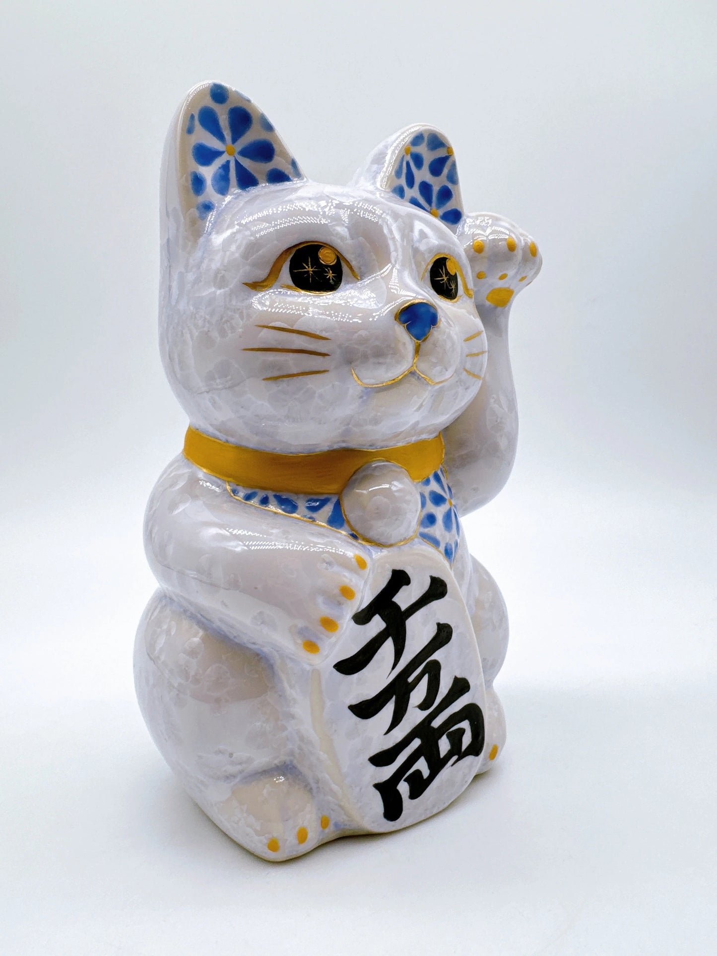 日本清水燒招財貓 花結晶 藤 特大