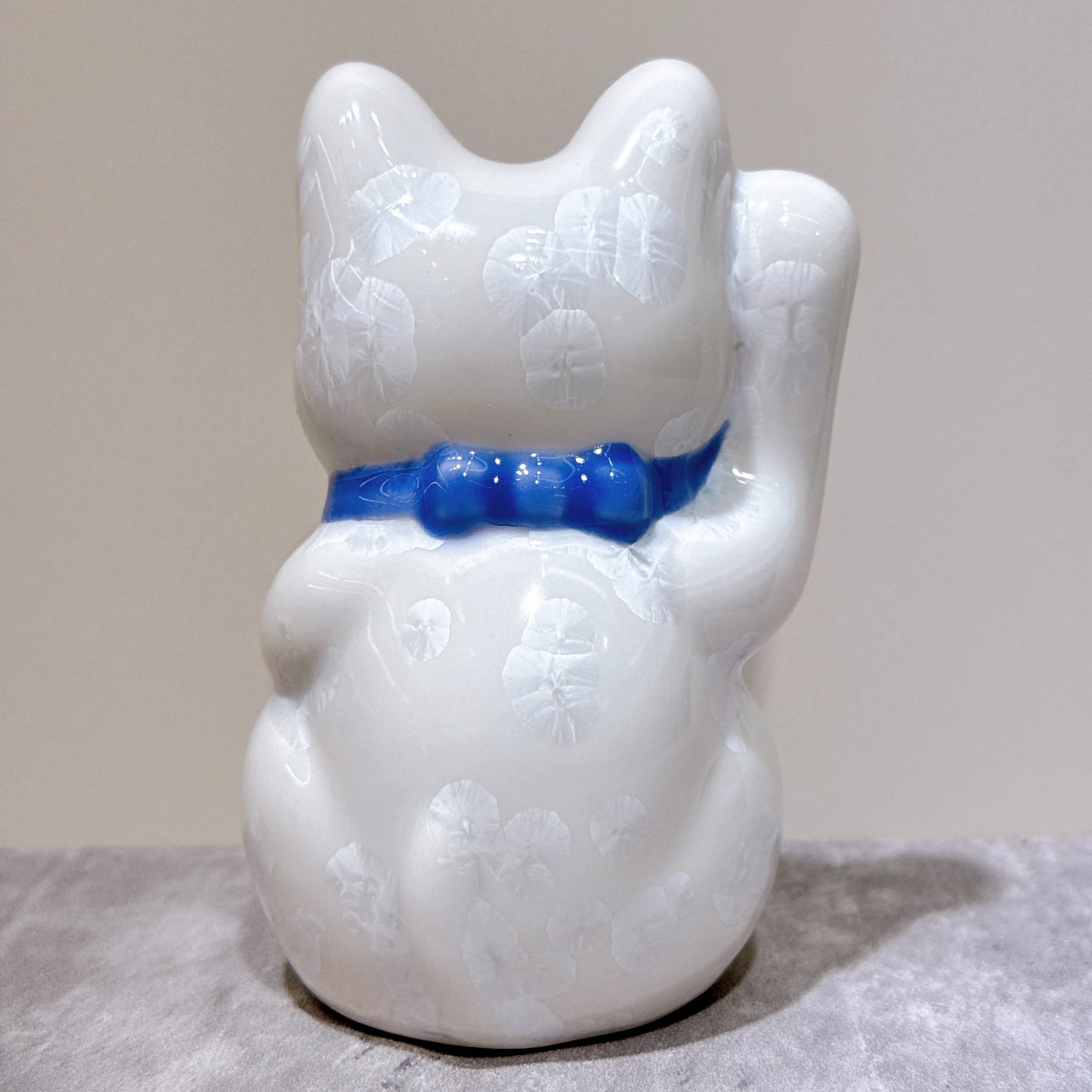 日本清水燒招財貓 花結晶 白 招福 右 特小