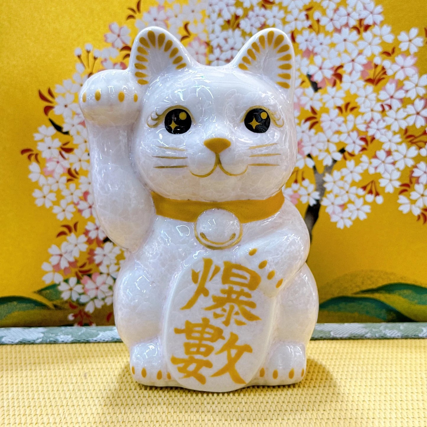 日本清水燒招財貓 花結晶 桃 爆數 右