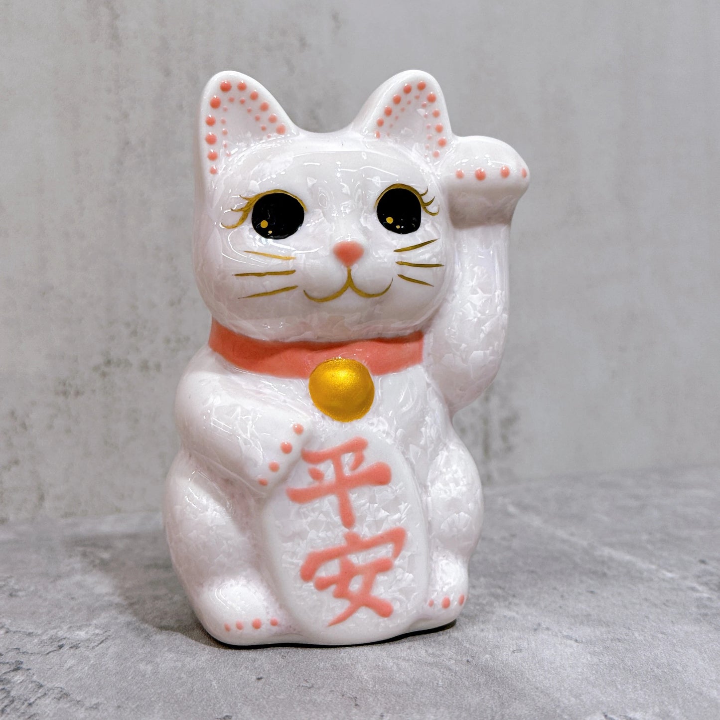 日本清水燒招財貓 花結晶 桃 平安 左 特小