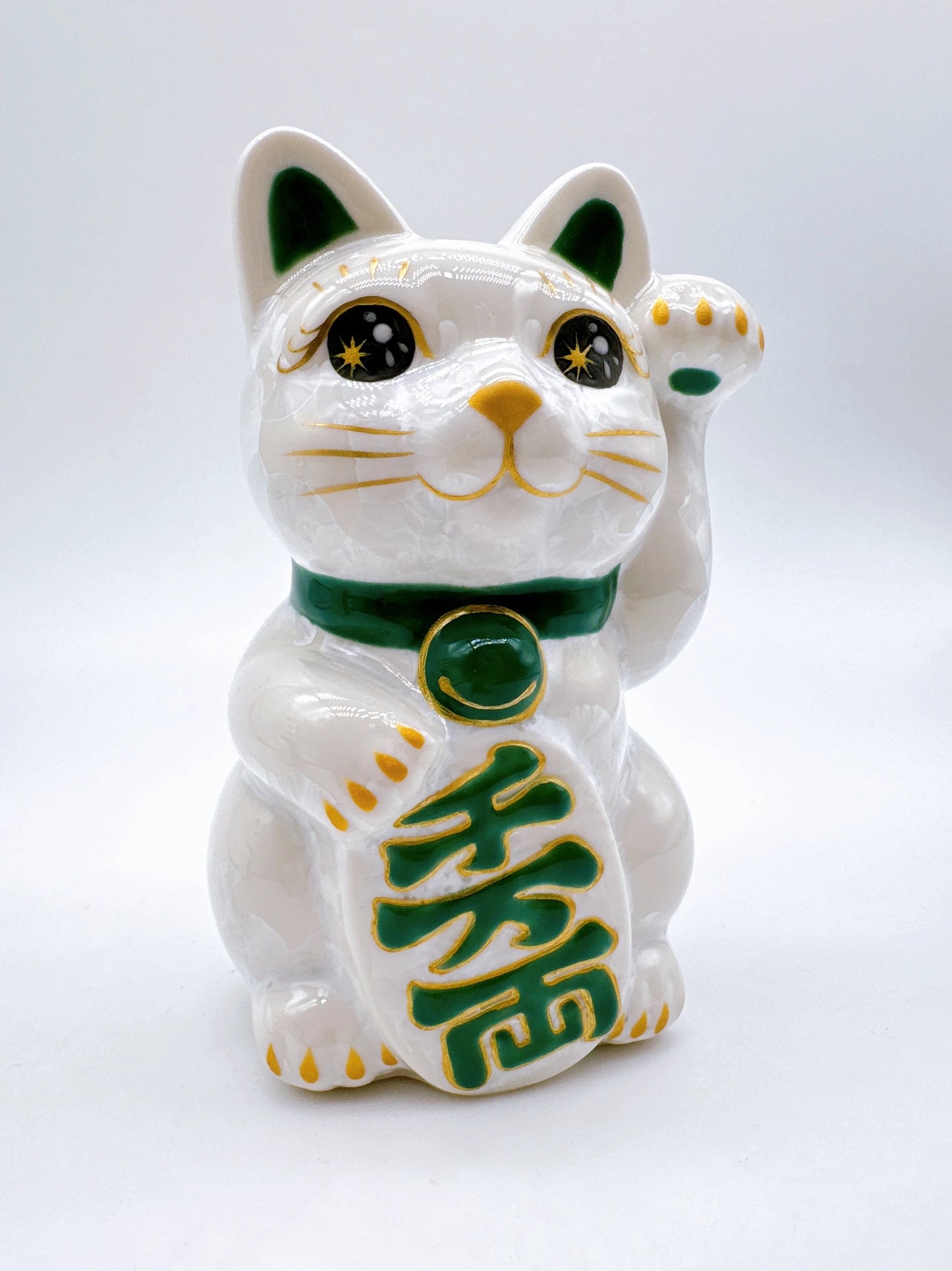 日本清水燒招財貓 花結晶 白 千万両 左