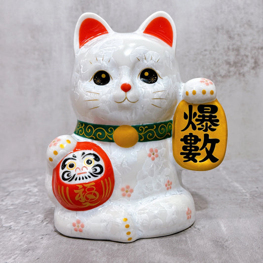 日本清水燒招財貓 達摩 花結晶 白 爆數