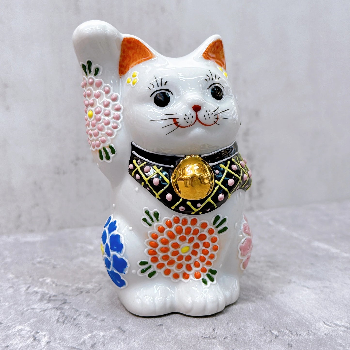 日本九谷燒招財貓 花大輪4號