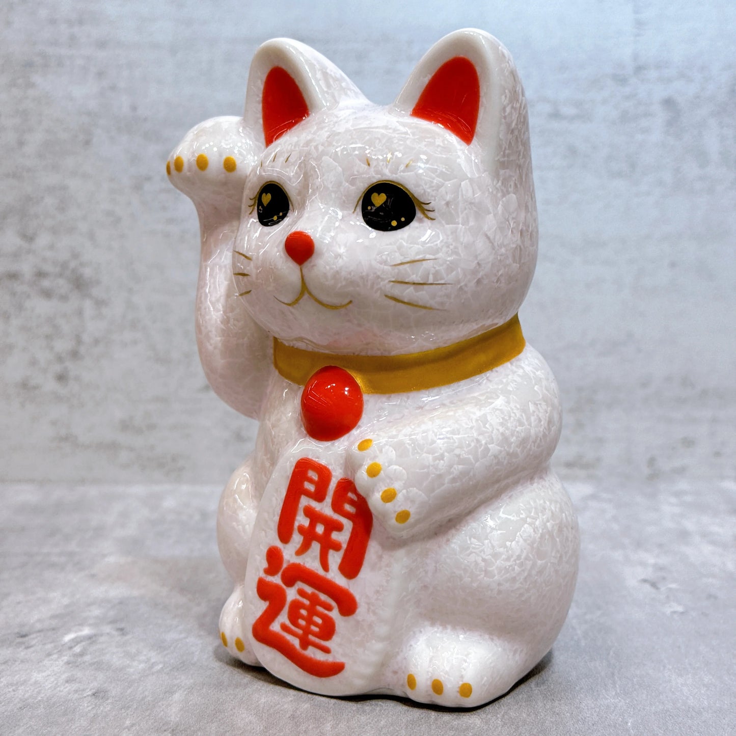 日本清水燒招財貓 花結晶 粉 開運 右