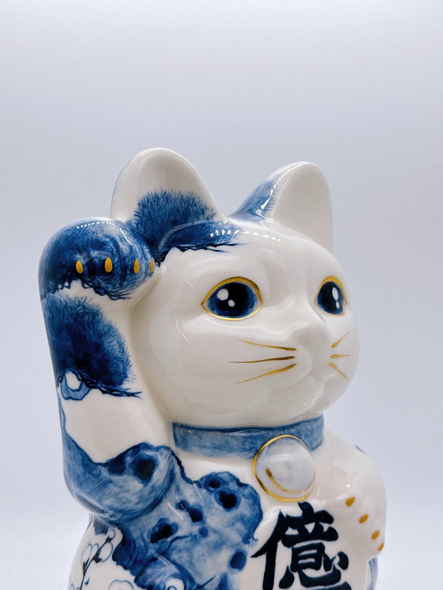 日本清水烧招财猫 染付 伊藤若冲 虎 特大