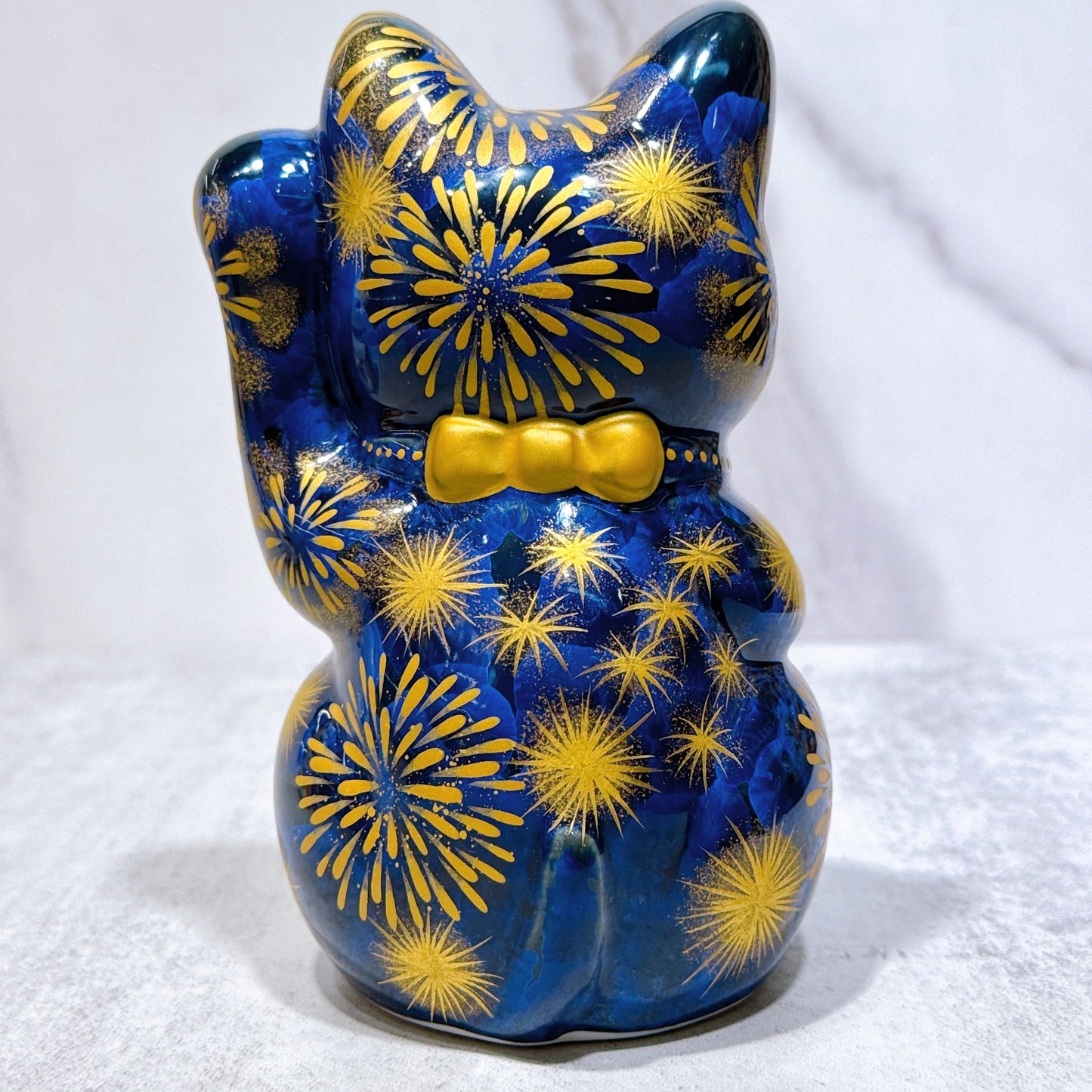 日本清水燒招財貓 青墨 花火 千万両