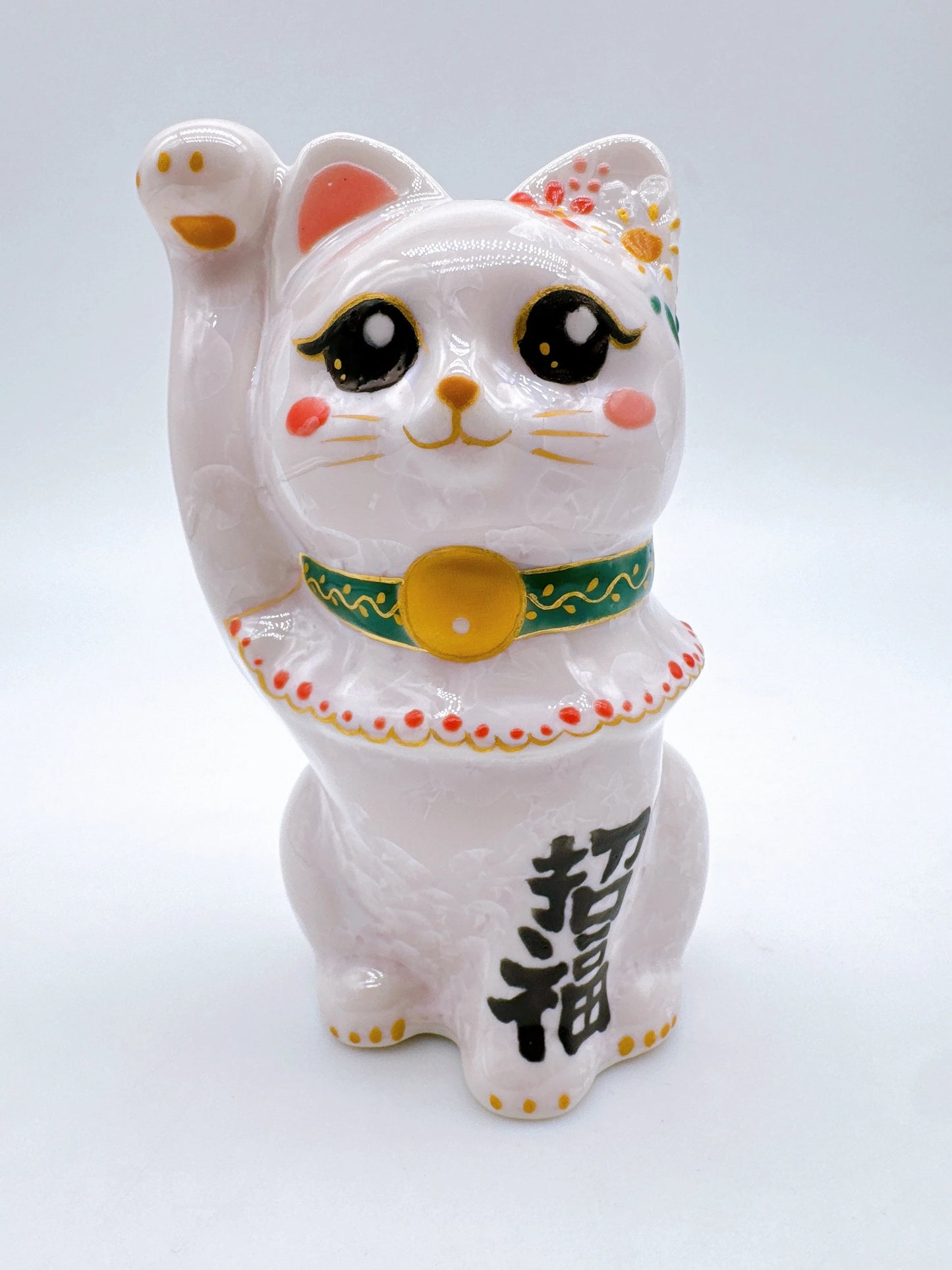 日本清水燒招財貓 花結晶 桃 招福
