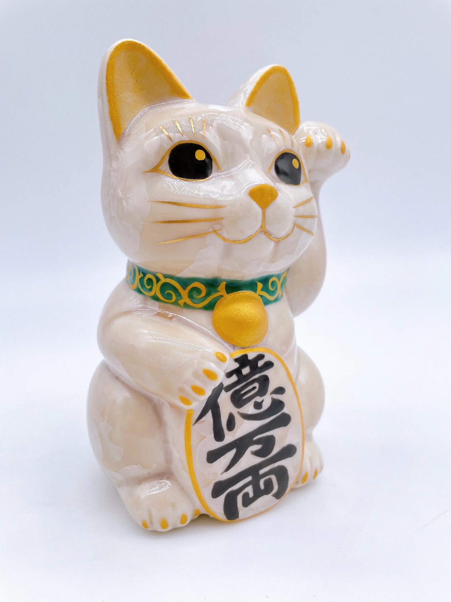 日本清水烧招财猫 花结晶 杏 亿万两