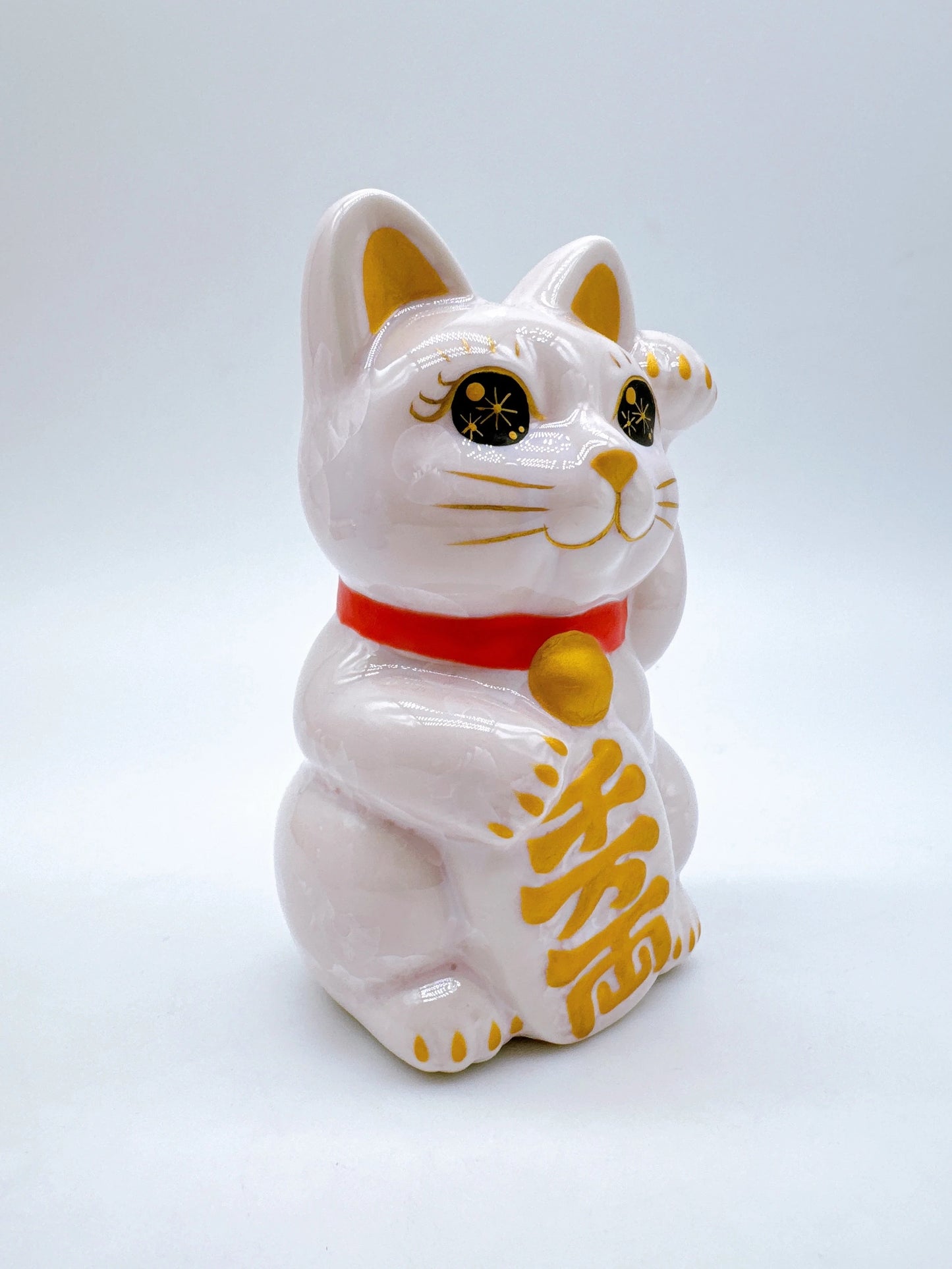 日本清水燒招財貓 花結晶 桃 千万両 左
