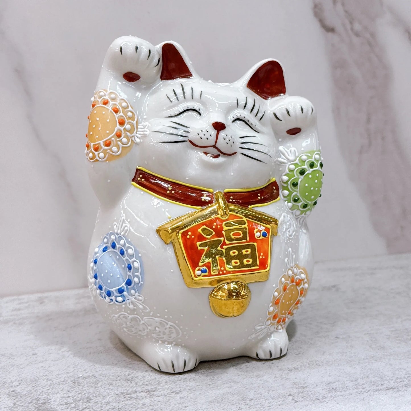 Japanese Kutani ware Lucky Cat Ema