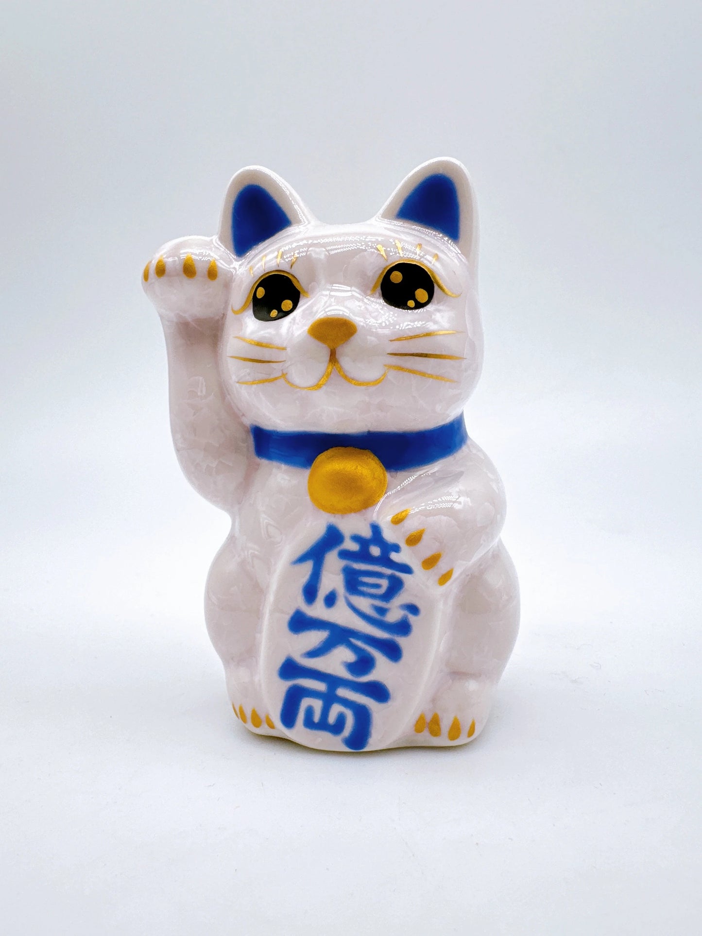 日本清水燒招財貓 花結晶 桃 億万両 右 特小