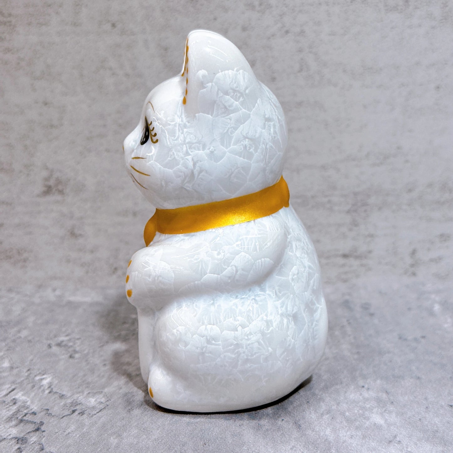 日本清水燒招財貓 花結晶 白 健康 右 特小