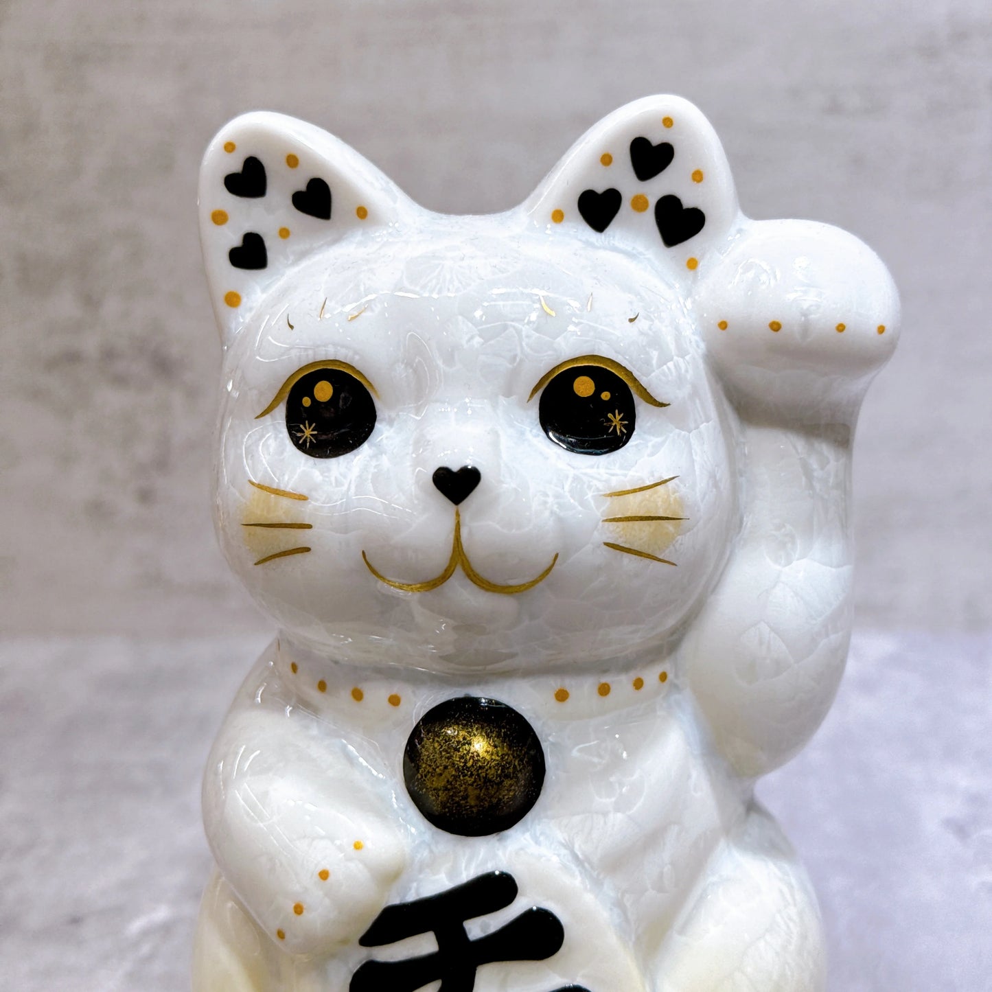 日本清水燒招財貓 花結晶 黃白 千万両 左