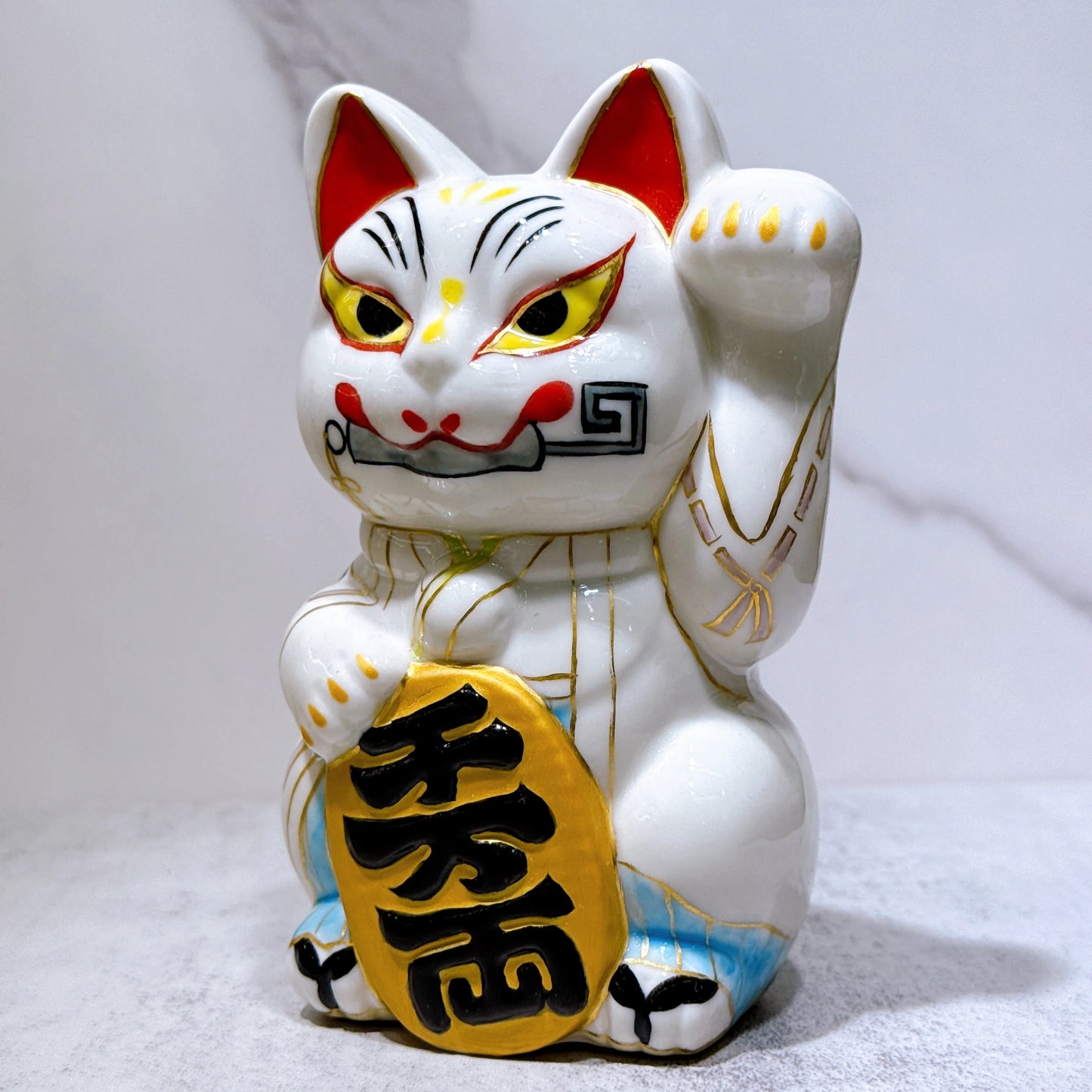 日本清水烧招财猫 白狐鸟居图