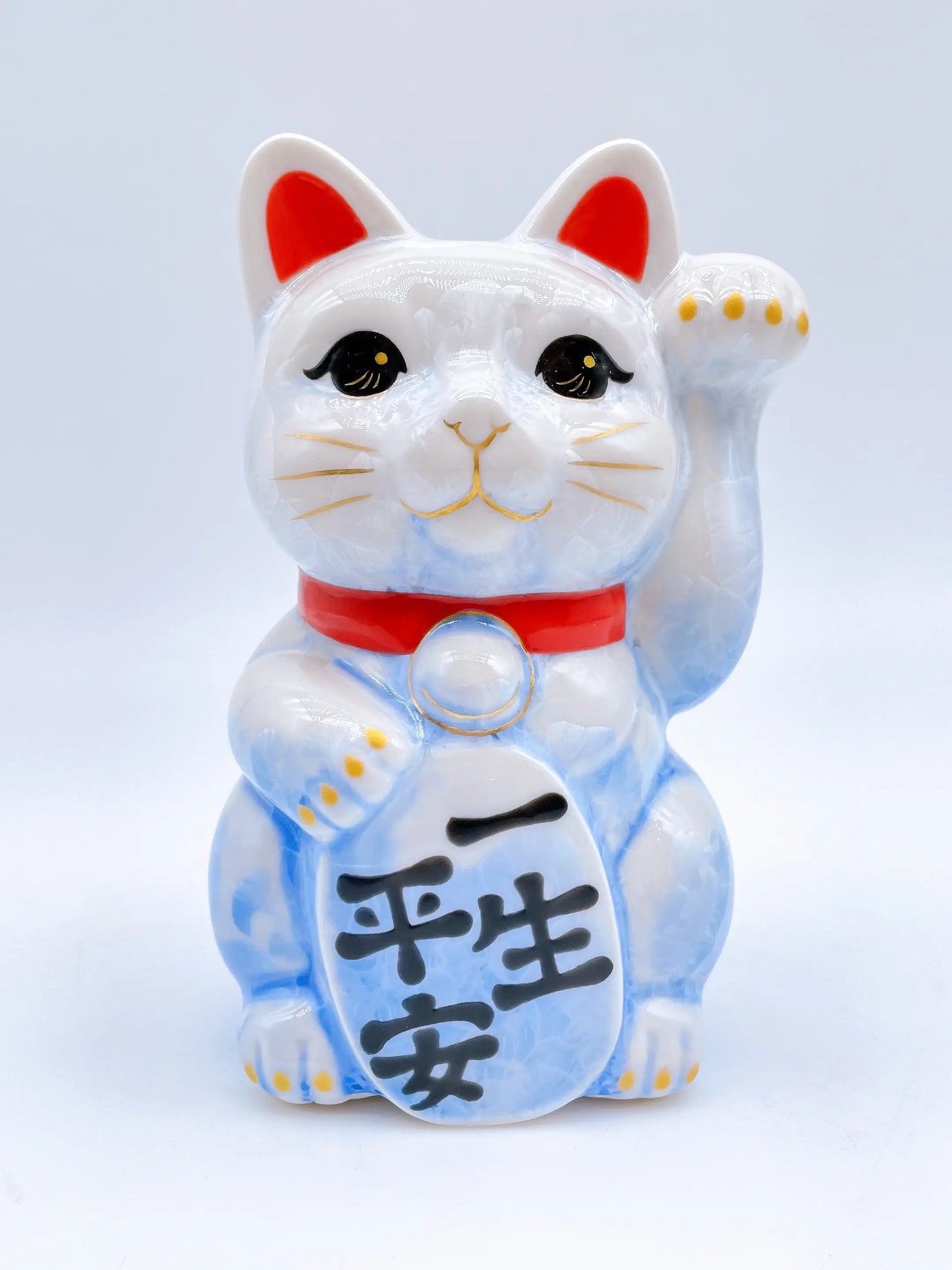 日本清水烧招财猫花结晶篮白一生平安
