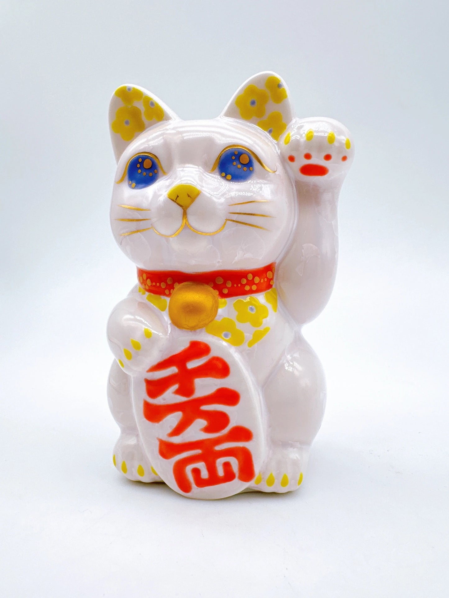 日本清水燒招財貓 花結晶 桃 千万両 左