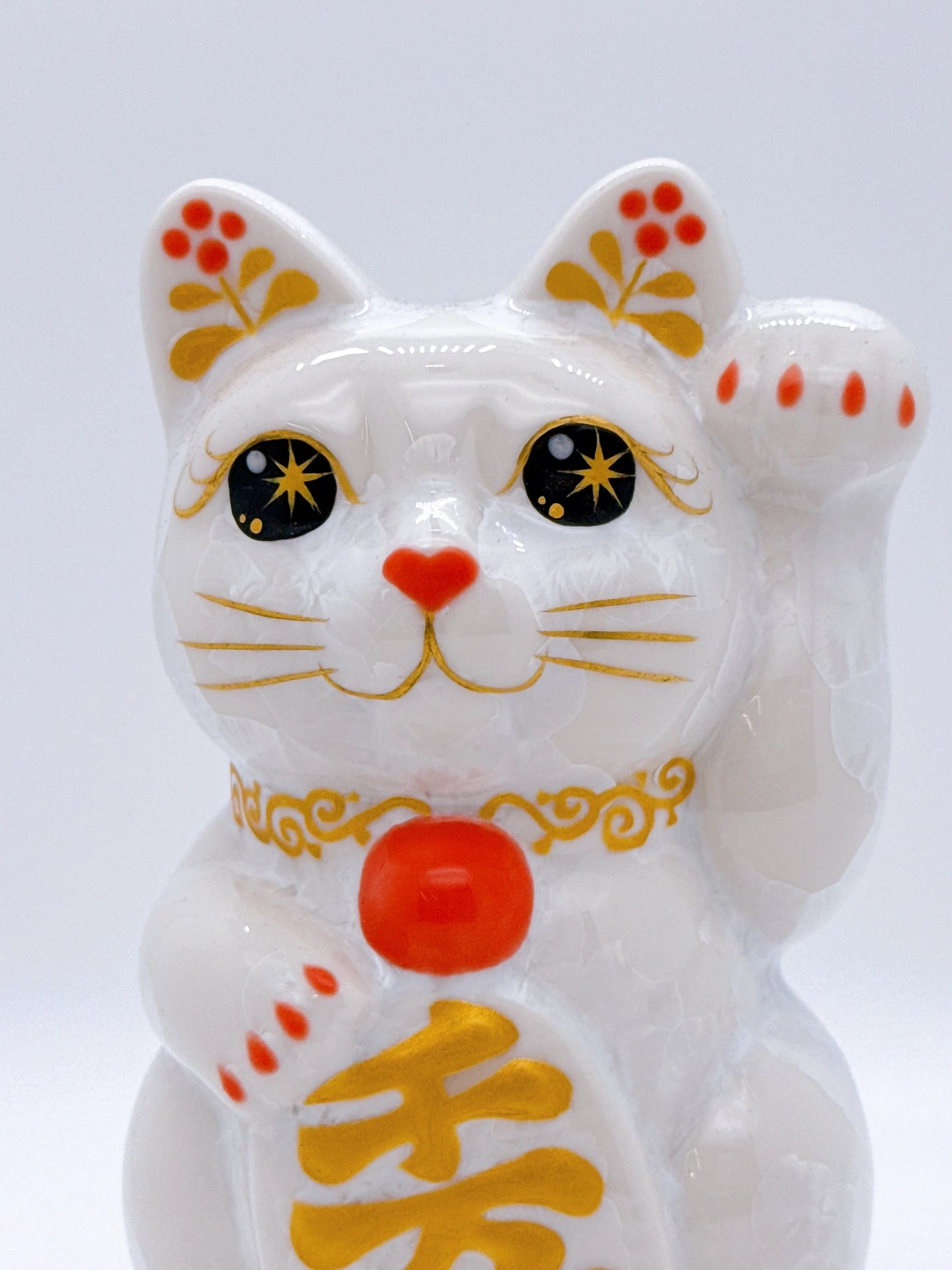 日本清水燒招財貓 花結晶 白 千万両 左