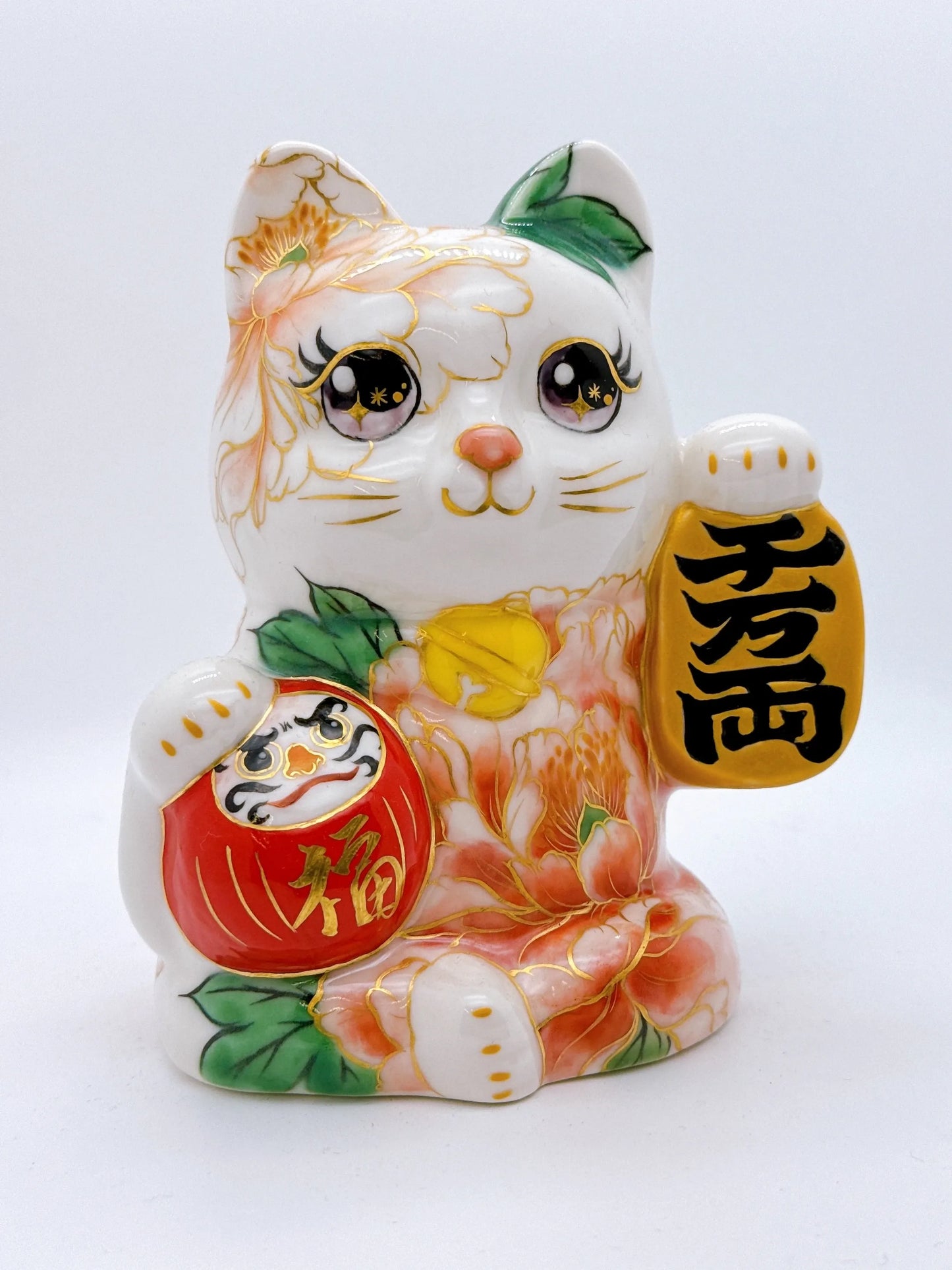日本清水燒招財貓 達摩 色繪 千万両