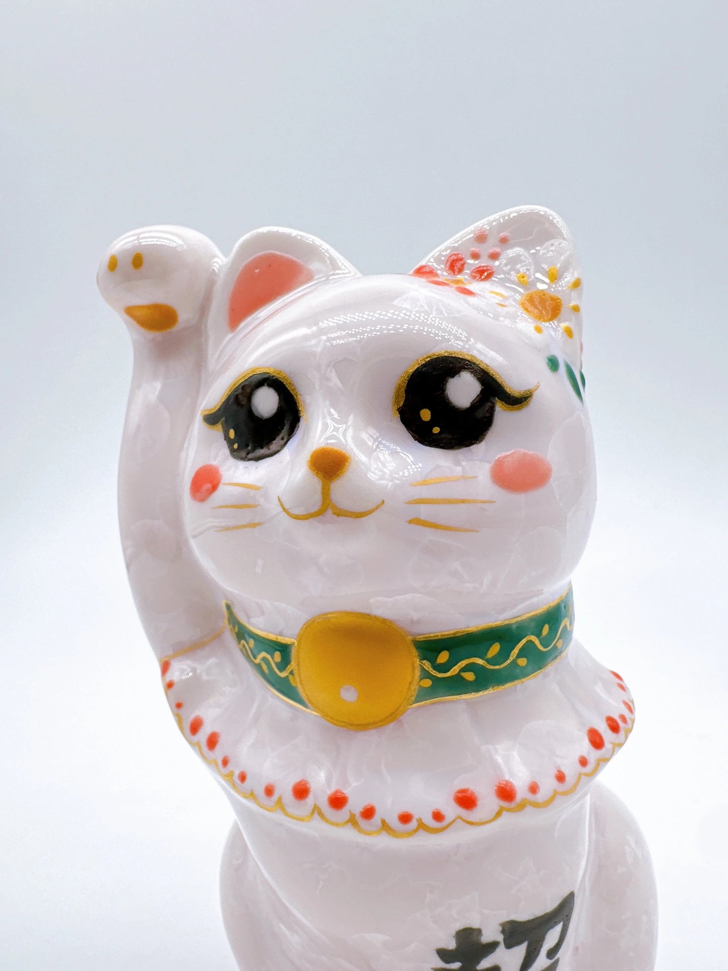 日本清水燒招財貓 花結晶 桃 招福