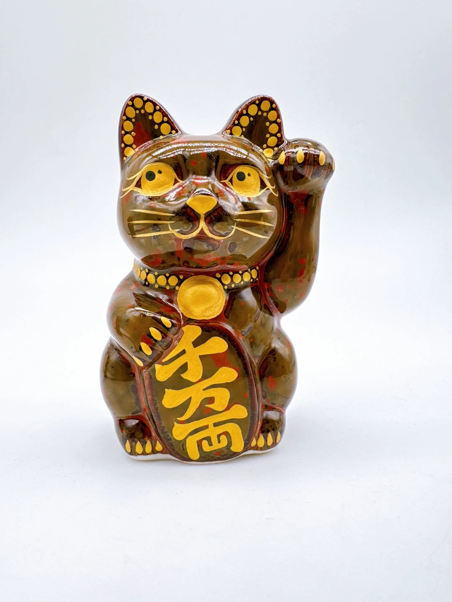 日本清水烧招财猫 花结晶 真朱 千万两 左 特小