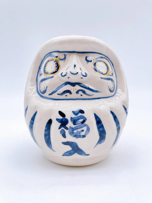 日本清水燒達摩 染付X金 中號