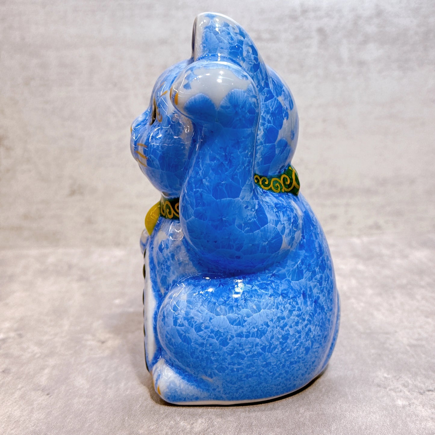 日本清水燒招財貓 花結晶 青 千万両 左