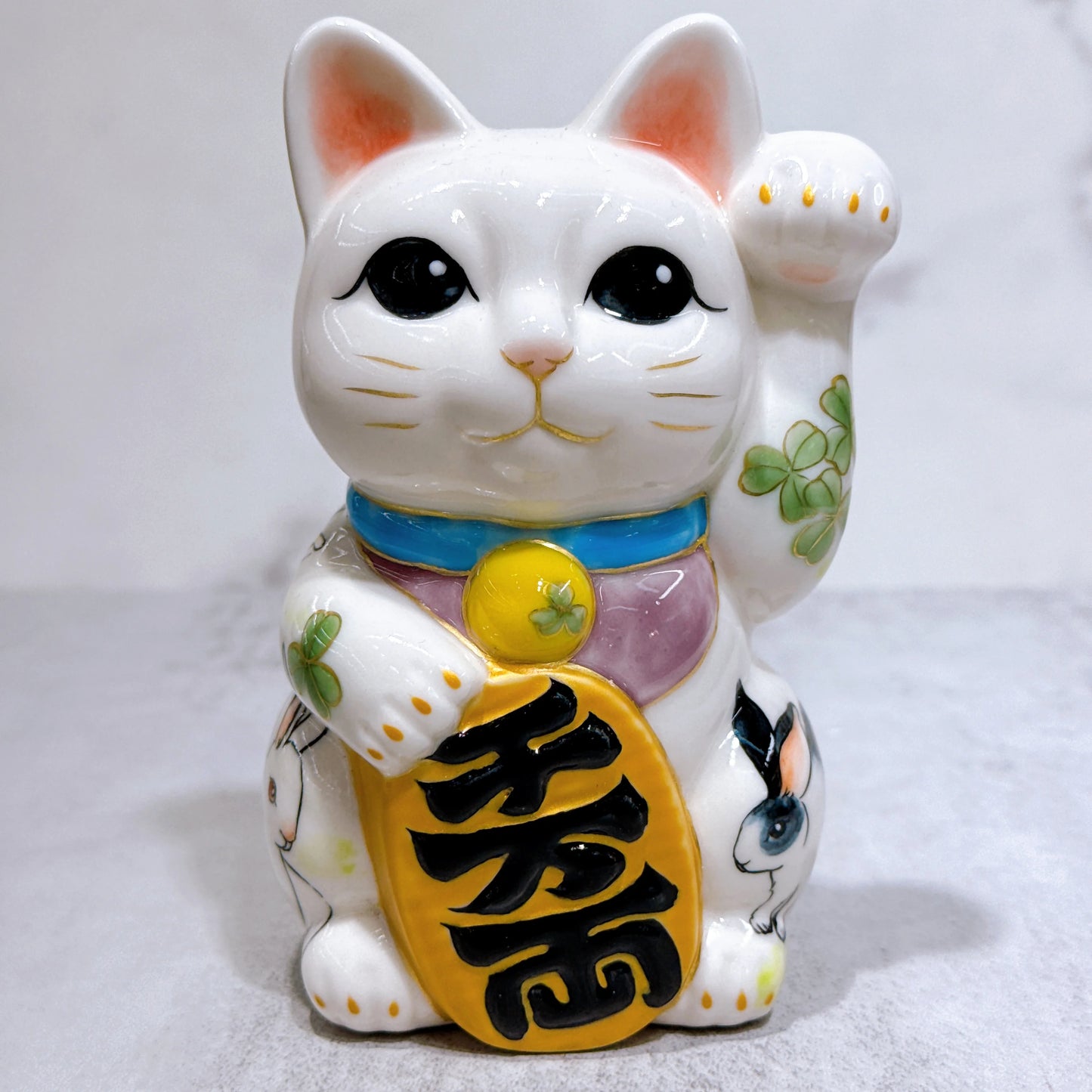 日本清水燒招財貓 色繪 兔