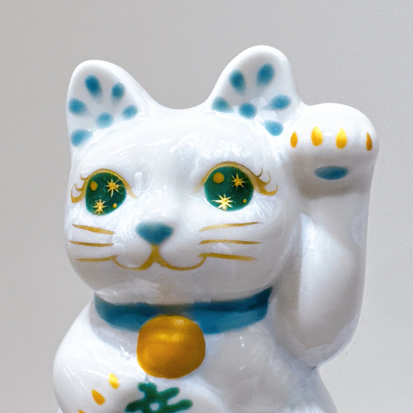 日本清水燒招財貓 花結晶 青白 億万両 左 特小