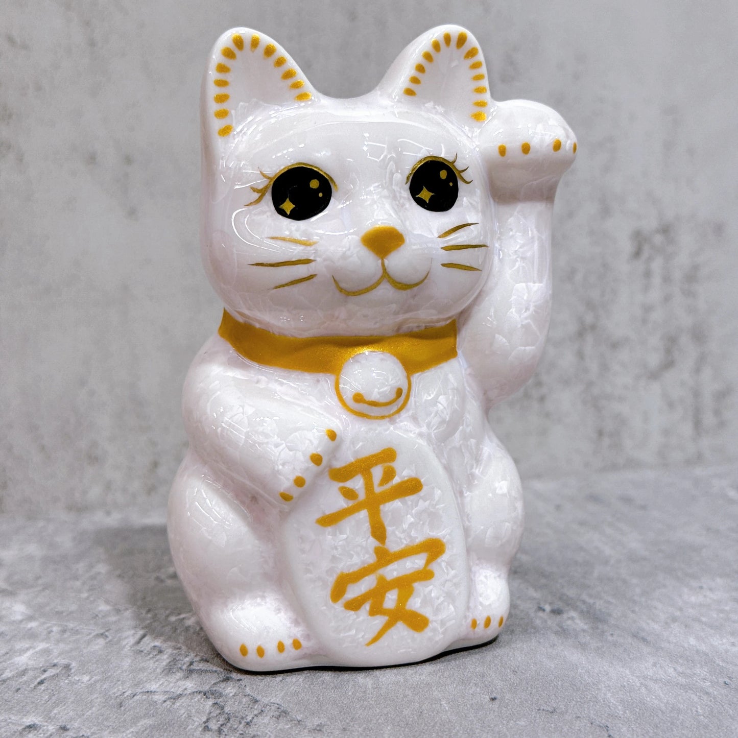 日本清水燒招財貓 花結晶 桃 平安 左 特小