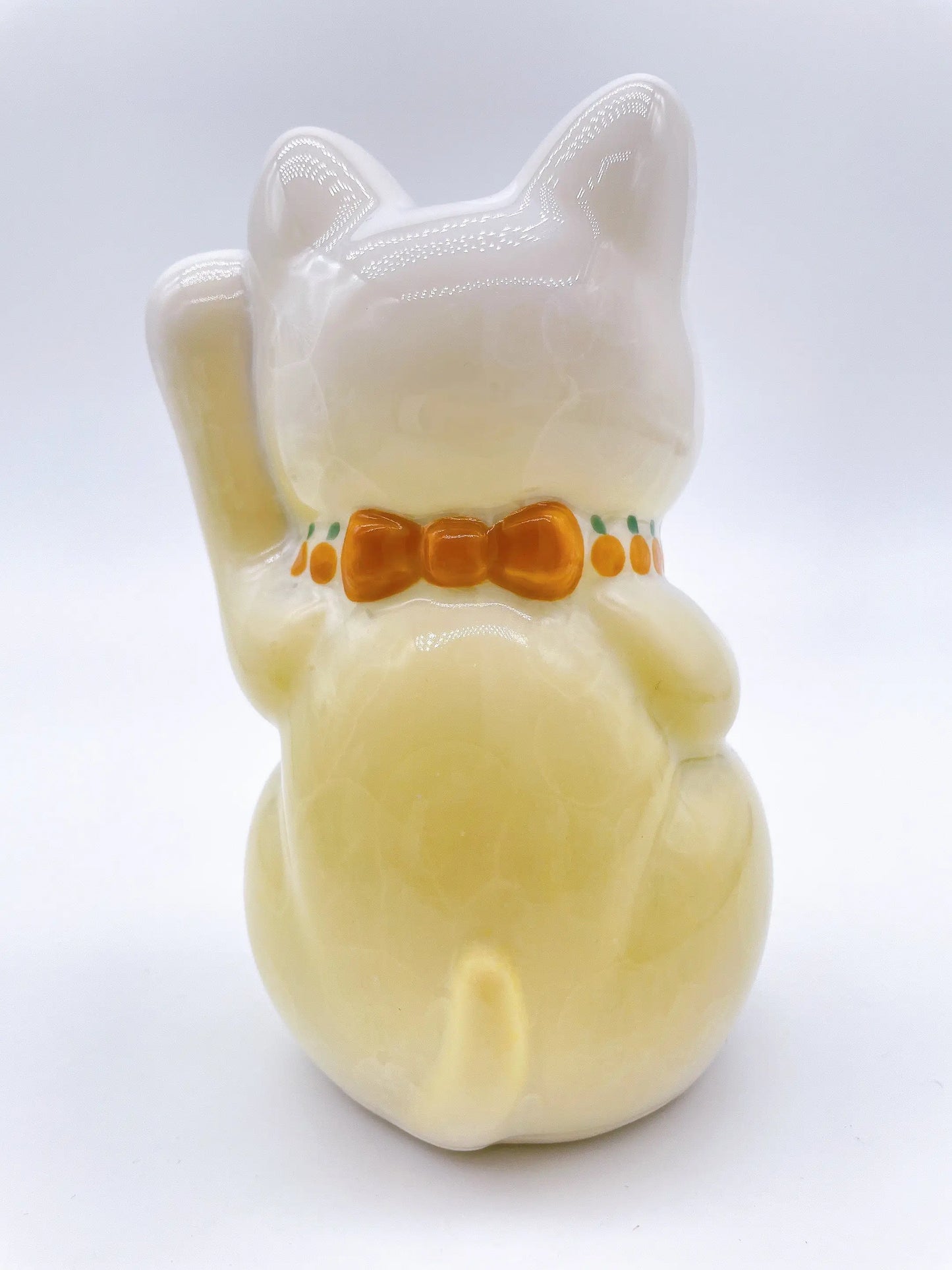 日本清水烧招财猫 花结晶 黄白 福德圆满