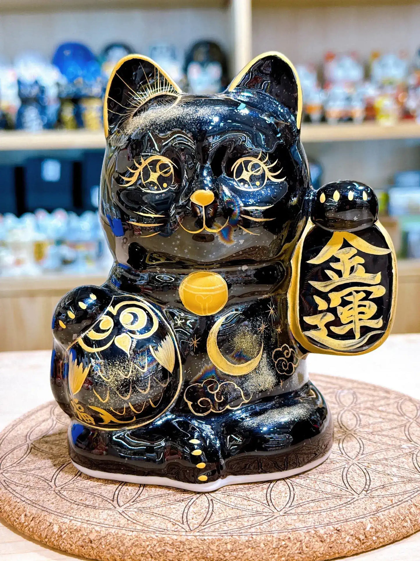 日本清水燒招財貓 貓頭鷹 星結晶 金運