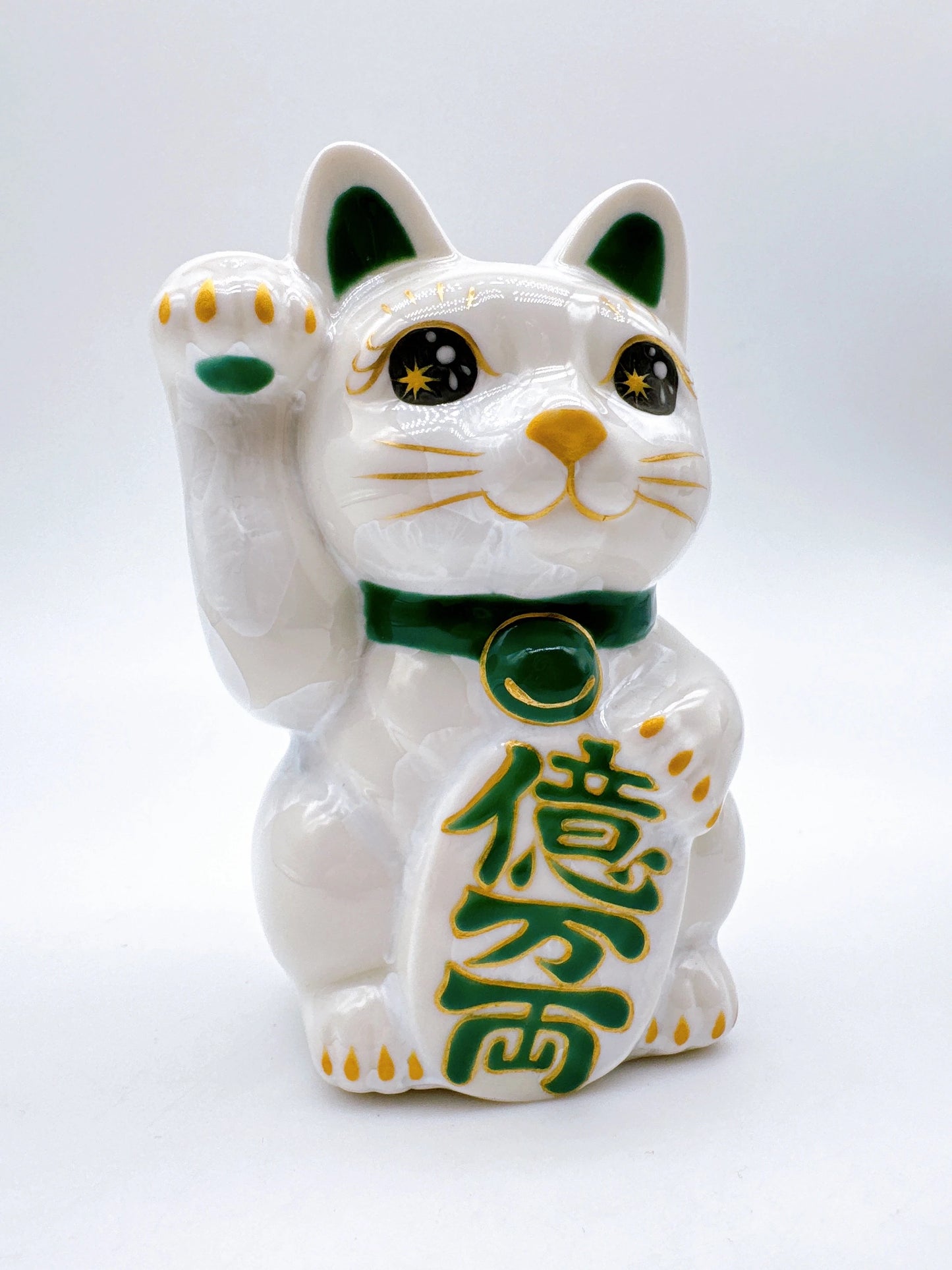 日本清水燒招財貓 花結晶 白色 億万両 右