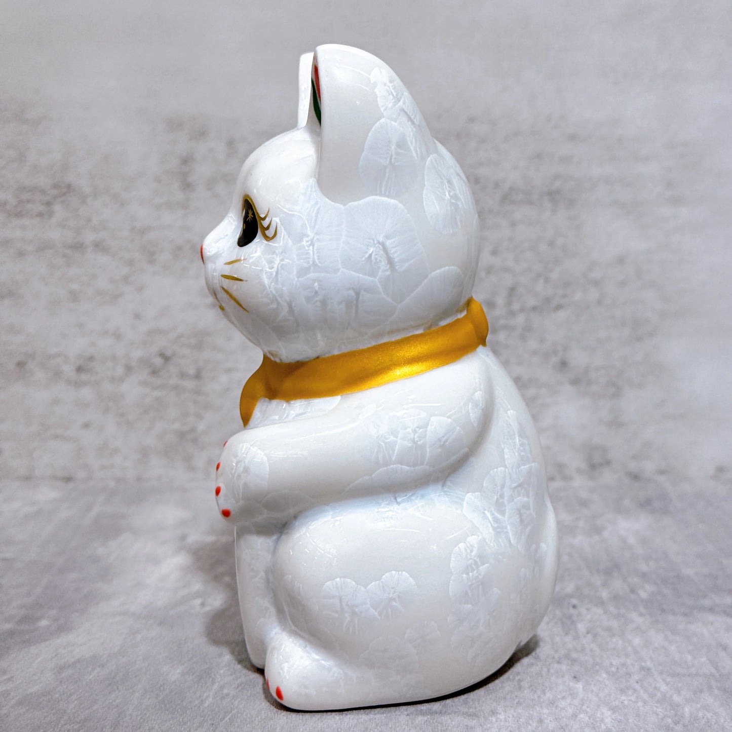 日本清水燒招財貓 花結晶 白 億萬両 右