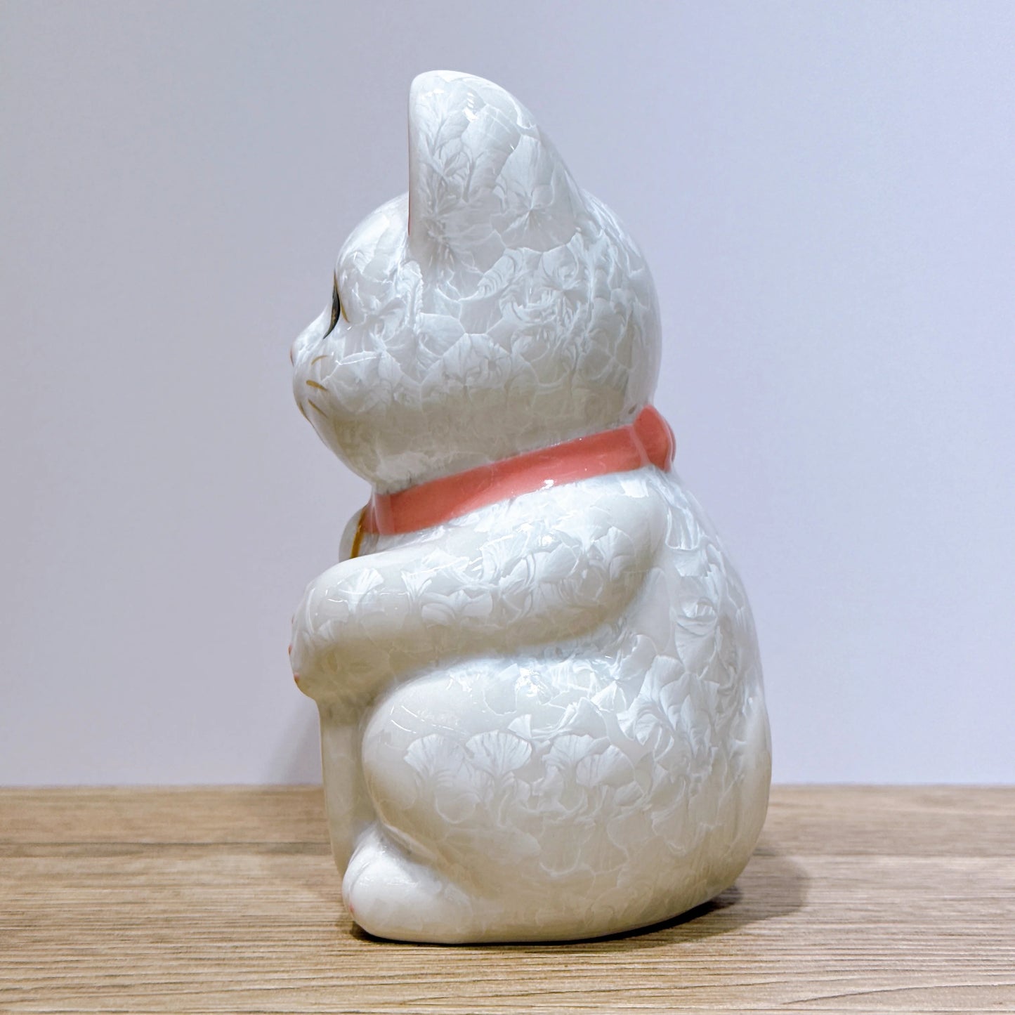 日本清水燒招財貓 花結晶 白 億万両 右