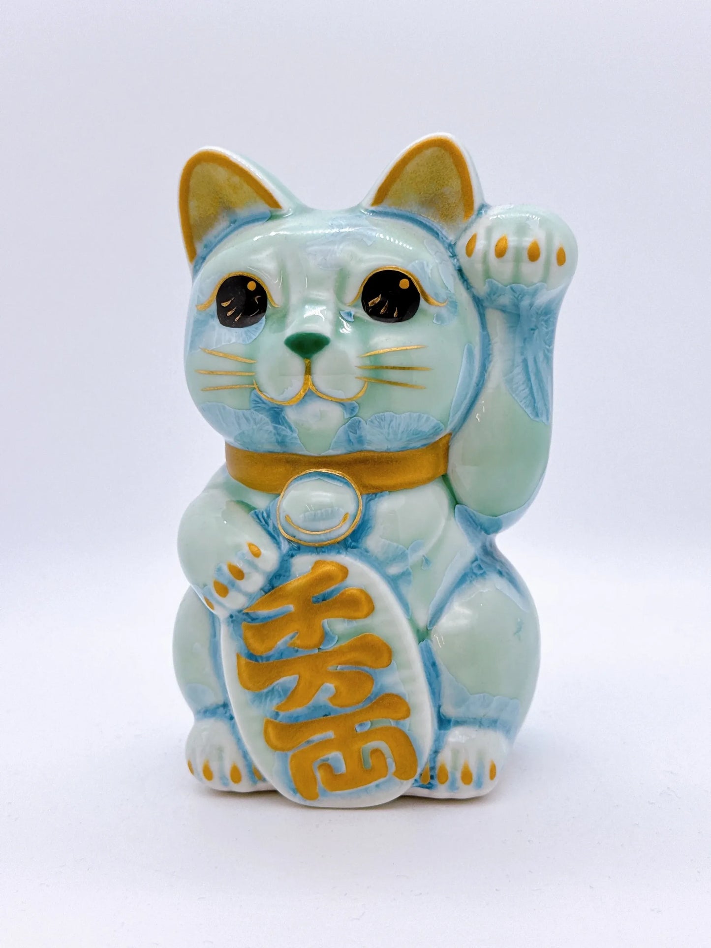 日本清水燒招財貓 花結晶 綠 千万両 左
