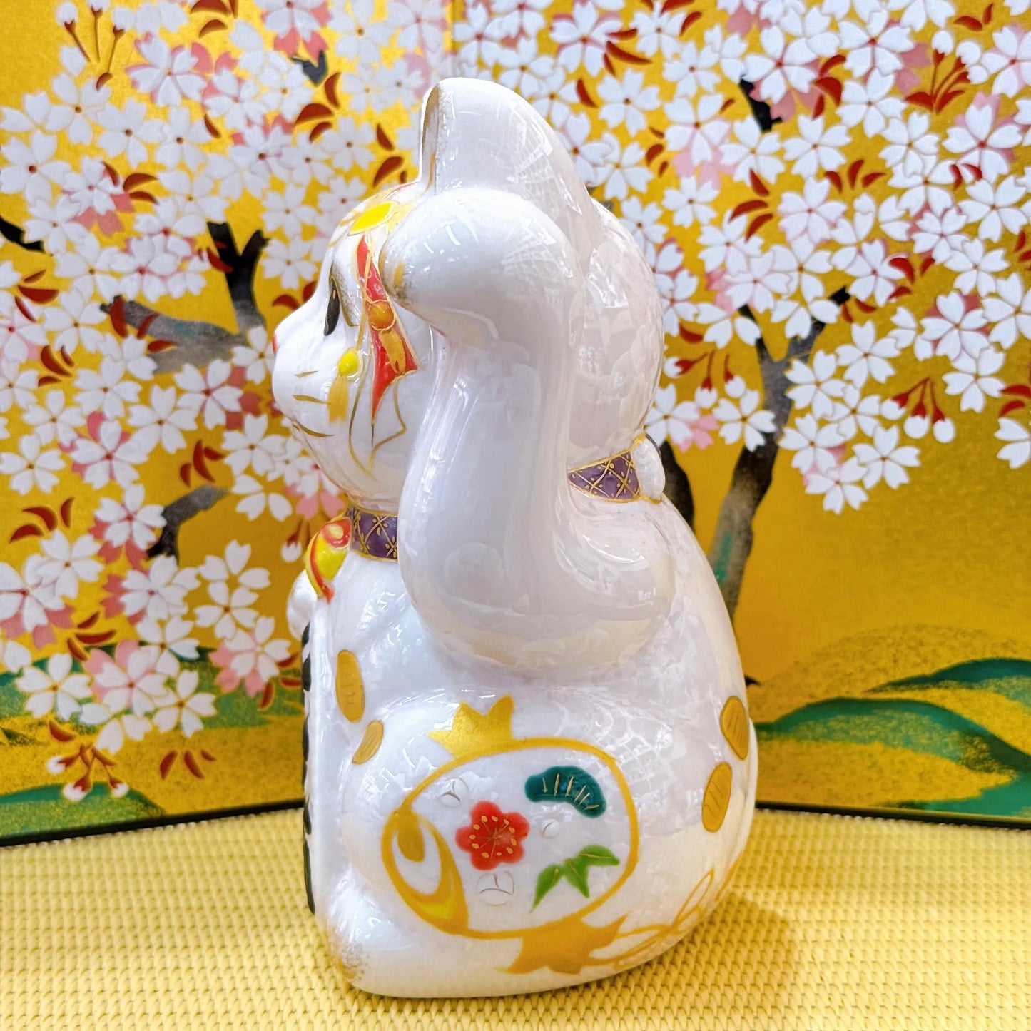 日本清水燒招財貓 花結晶 桃小判 左