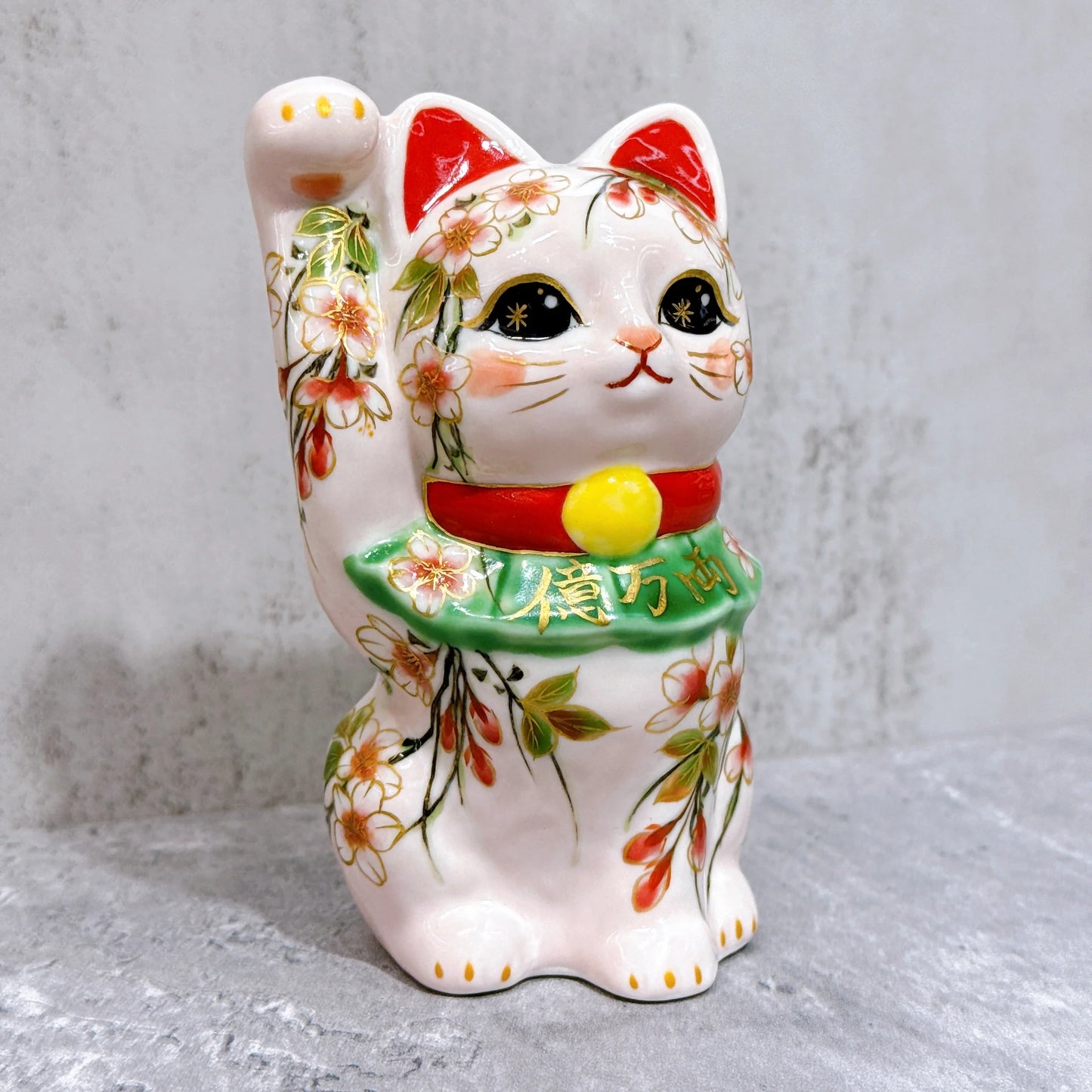 日本清水燒招財貓 色繪 枝垂櫻